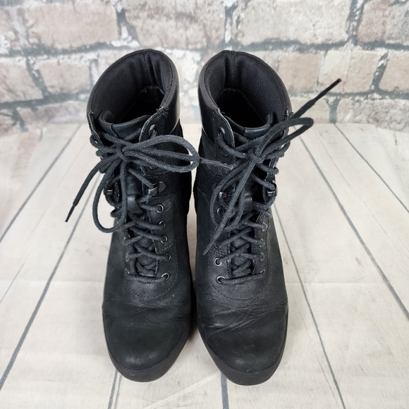 Timberland Camdale Field  Black Suede Leather High Heel Lace Up Ankle Boot 6.5 - Picture 8 of 16